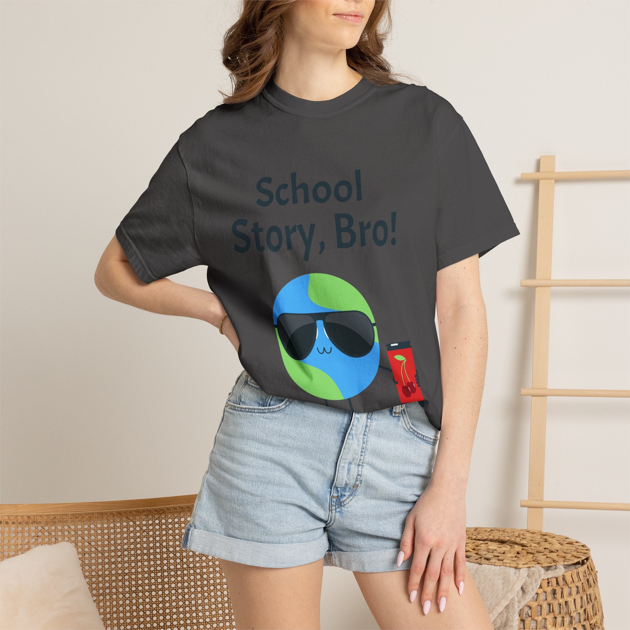 School Story Bro Earth Character T-shirt | Back To Reality School Graphic Tee