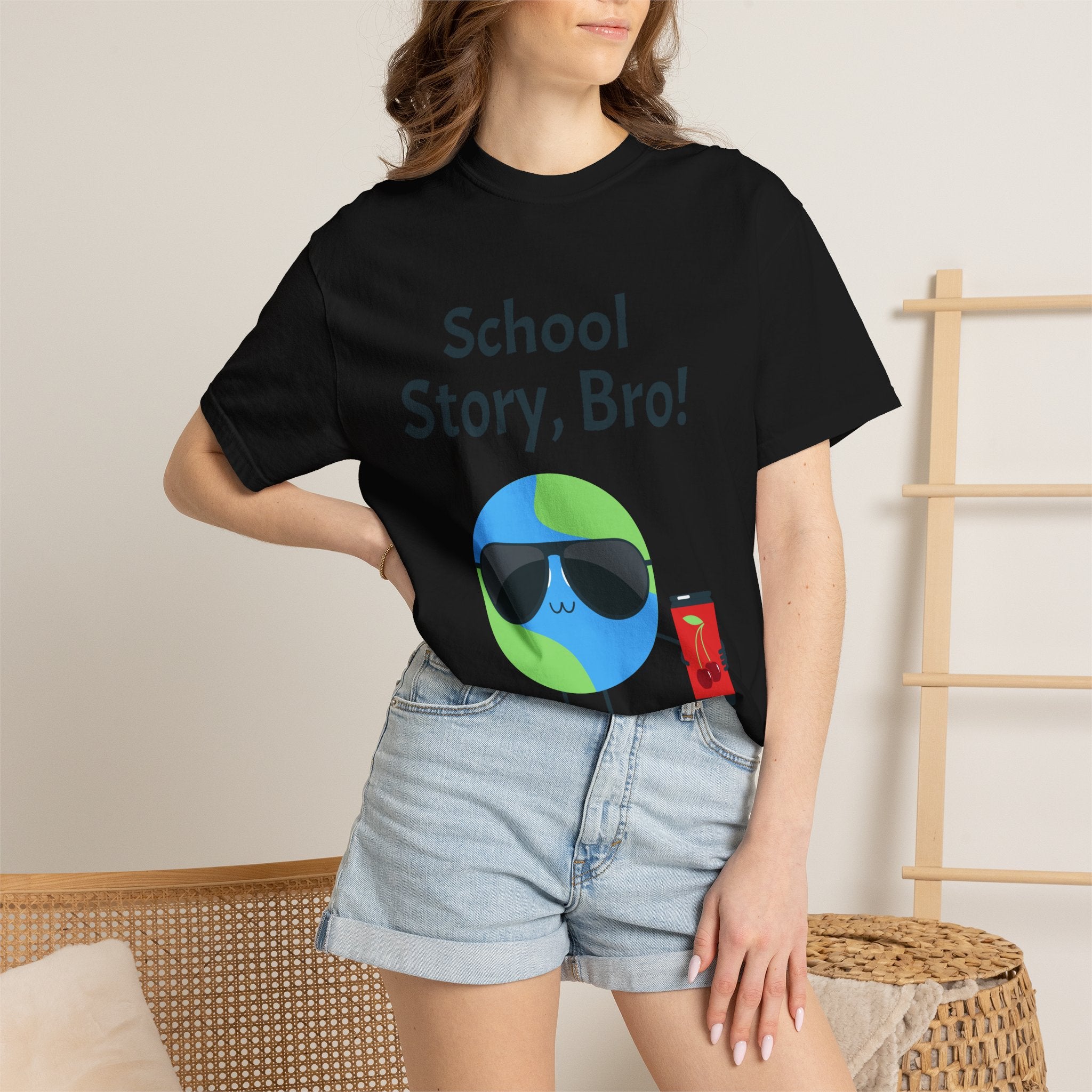 School Story Bro Earth Character T-shirt | Back To Reality School Graphic Tee