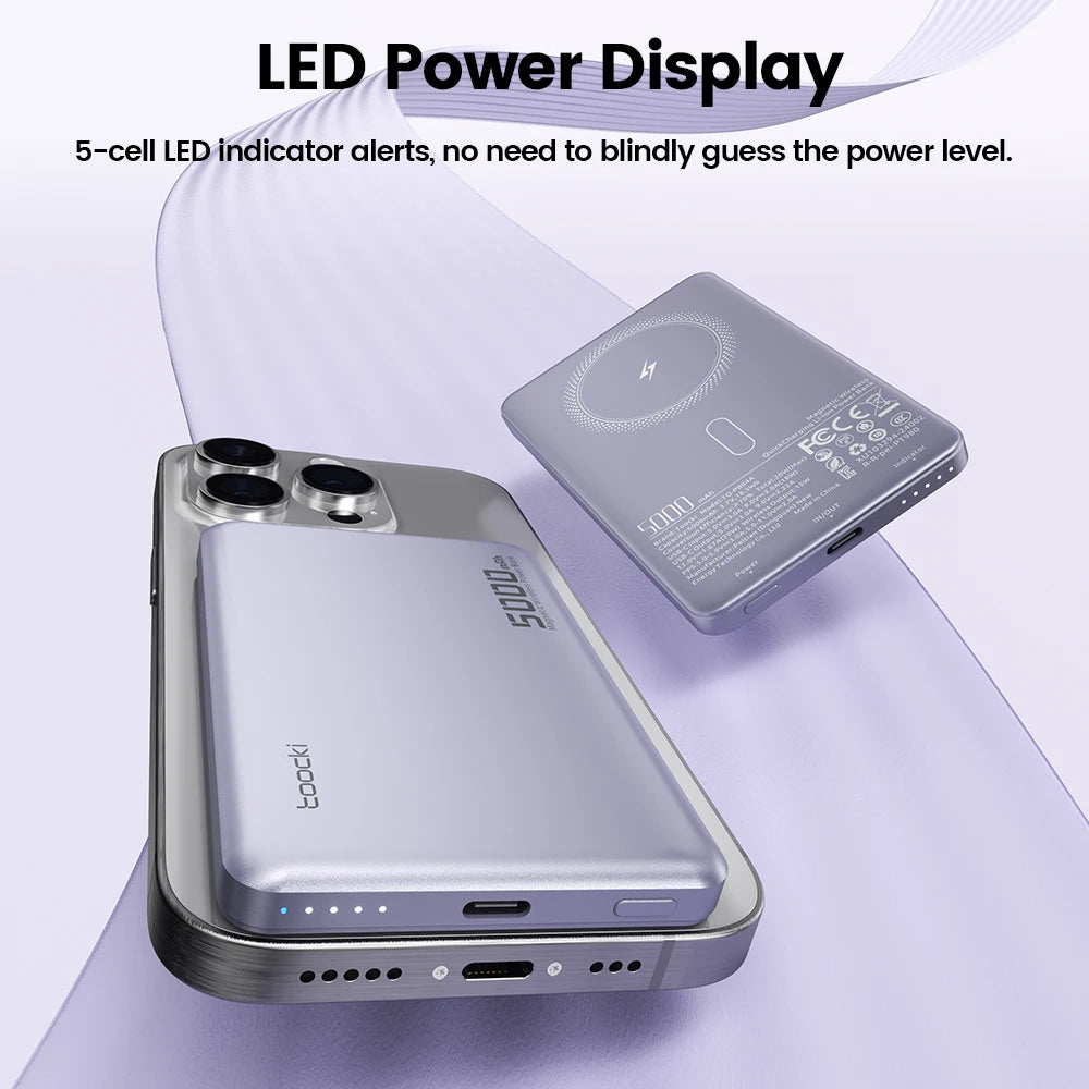 Toocki Magenetic PowerBank 5000mAh 15W Wireless Charging for Magsafe PD 20W Extenal Battery for iPhone 17 16 15 14 13 Pro Max