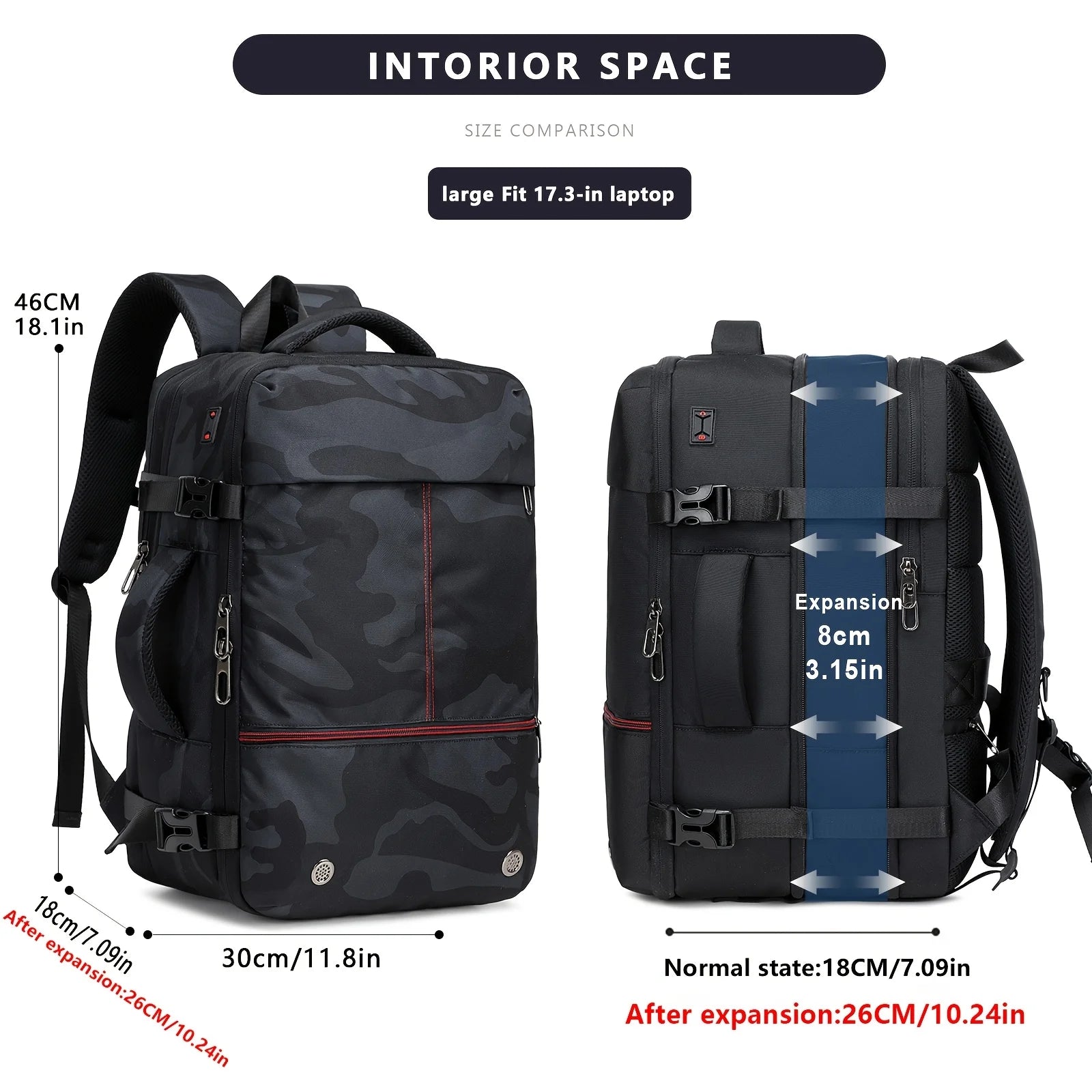 Vacuum backpack, 60 liter expandable backpack with vacuum compression, travel backpack, casual backpack, two styles