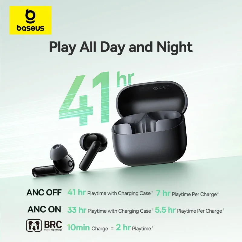 Baseus Bass EP10/BP1 NC -43dB Noise Cancelling ANC True Wireless Earbuds Bluetooth 6.0 In-Ear Wireless Earphones 4-Mics Ear buds