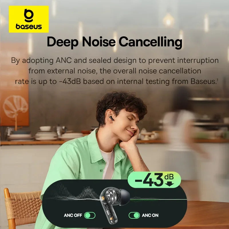 Baseus Bass EP10/BP1 NC -43dB Noise Cancelling ANC True Wireless Earbuds Bluetooth 6.0 In-Ear Wireless Earphones 4-Mics Ear buds