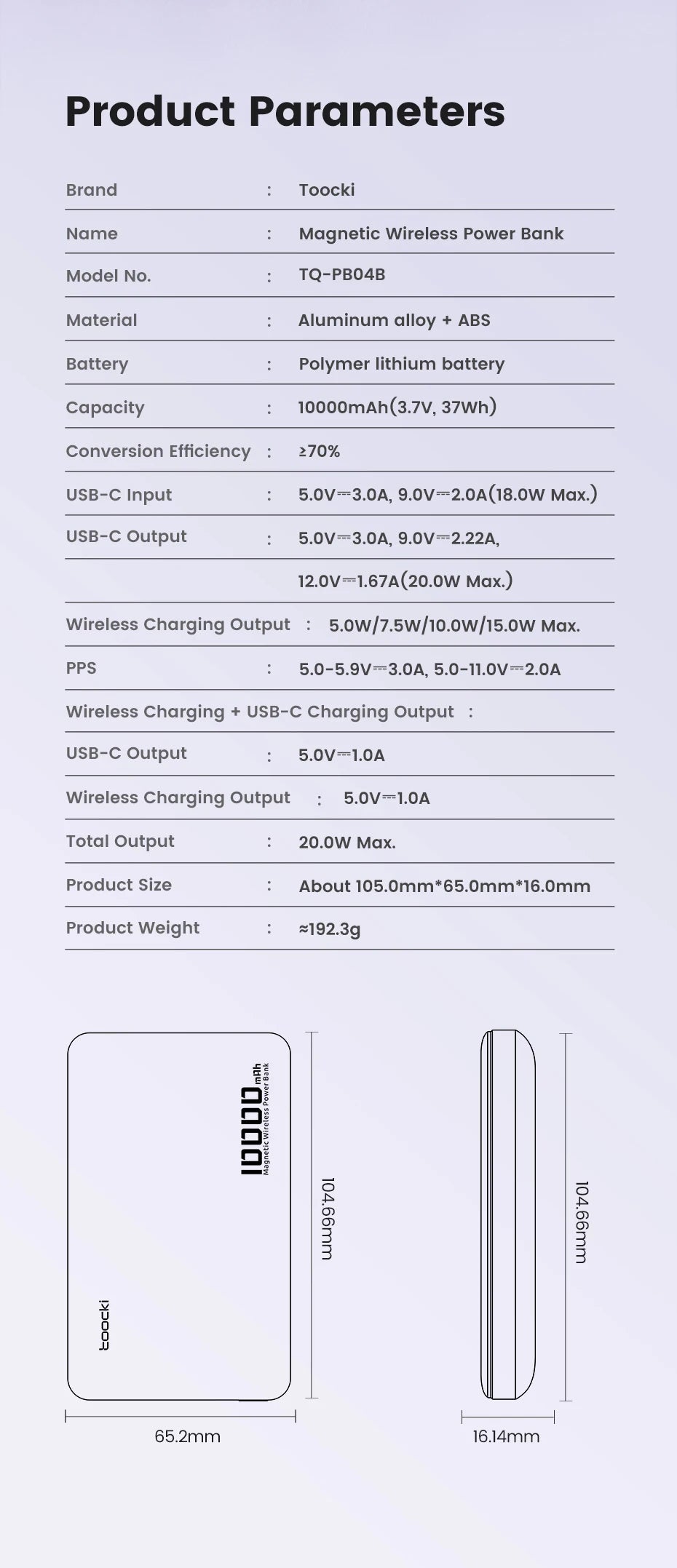Toocki Magenetic PowerBank 5000mAh 15W Wireless Charging for Magsafe PD 20W Extenal Battery for iPhone 17 16 15 14 13 Pro Max