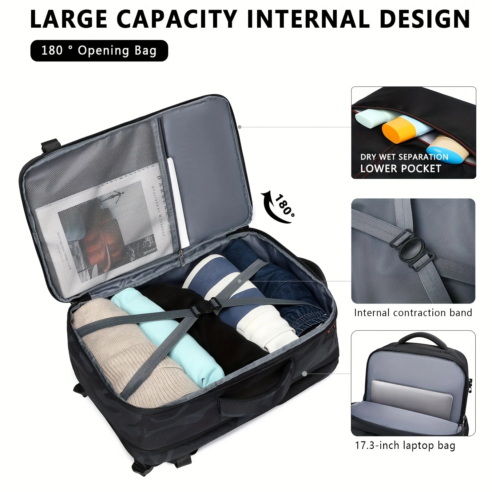 Vacuum backpack, 60 liter expandable backpack with vacuum compression, travel backpack, casual backpack, two styles