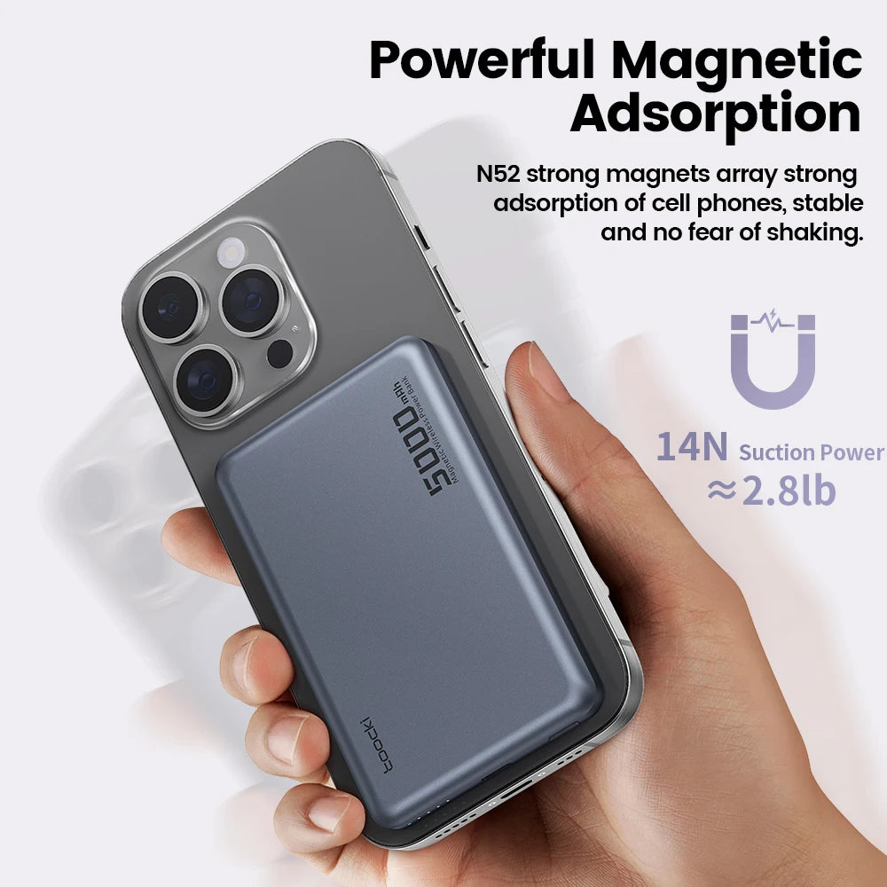 Toocki Magenetic PowerBank 5000mAh 15W Wireless Charging for Magsafe PD 20W Extenal Battery for iPhone 17 16 15 14 13 Pro Max